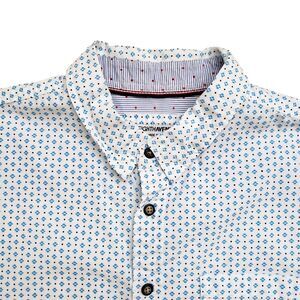 Eighth Avenue Shirt Mens Medium White Geometric Short Sleeve Cotton Preppy